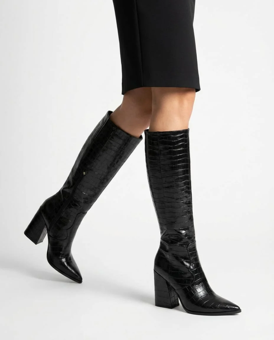 The Valentina Croc-Embossed Tall Boot - Image 1