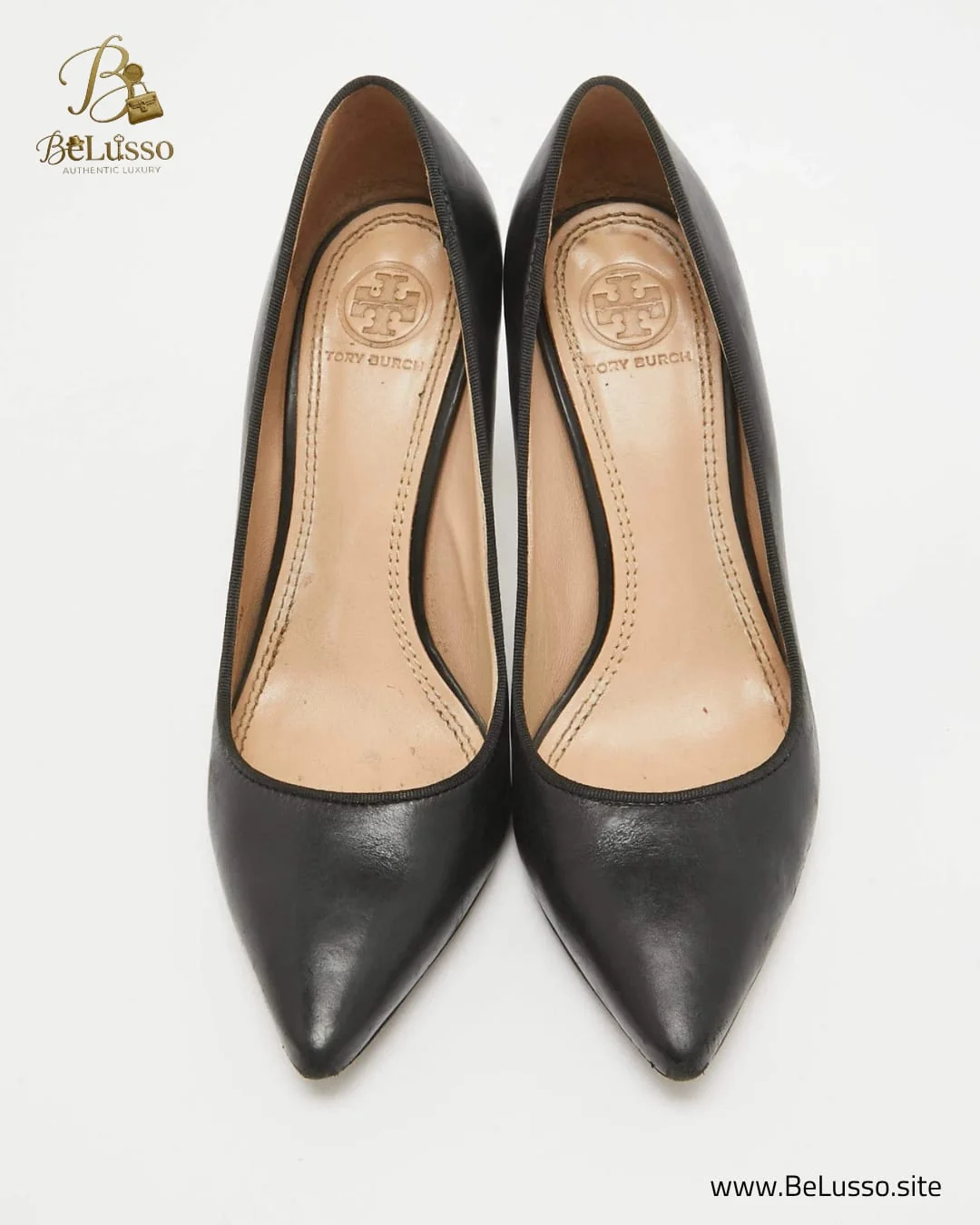 Tory Burch Black Leather Logo-Detail Pumps