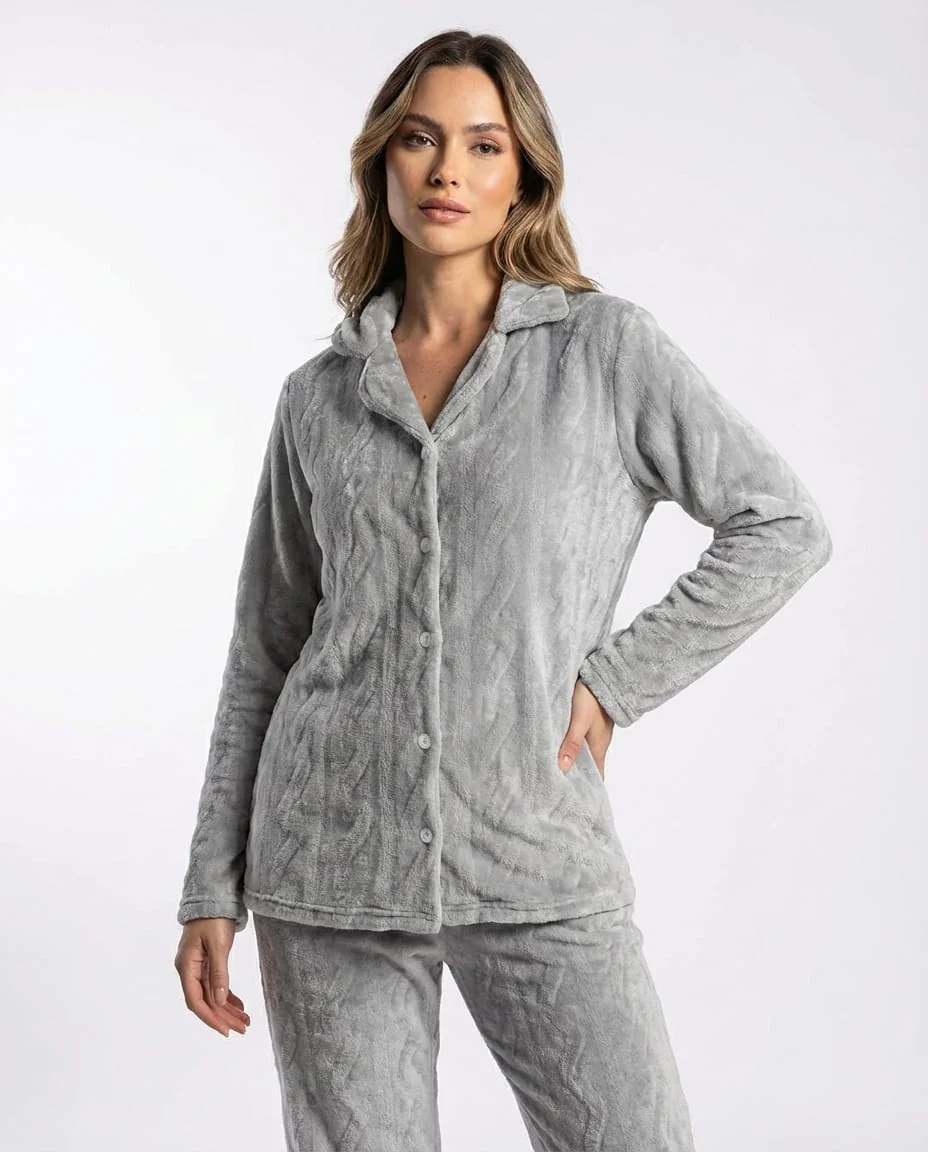 Women’s Embossed Fleece Pajama Set - Image 1