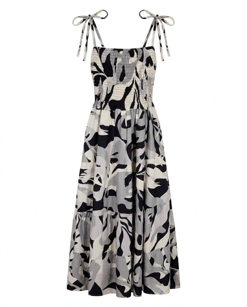 Monochrome Abstract Tiered Maxi Dress - Image 1