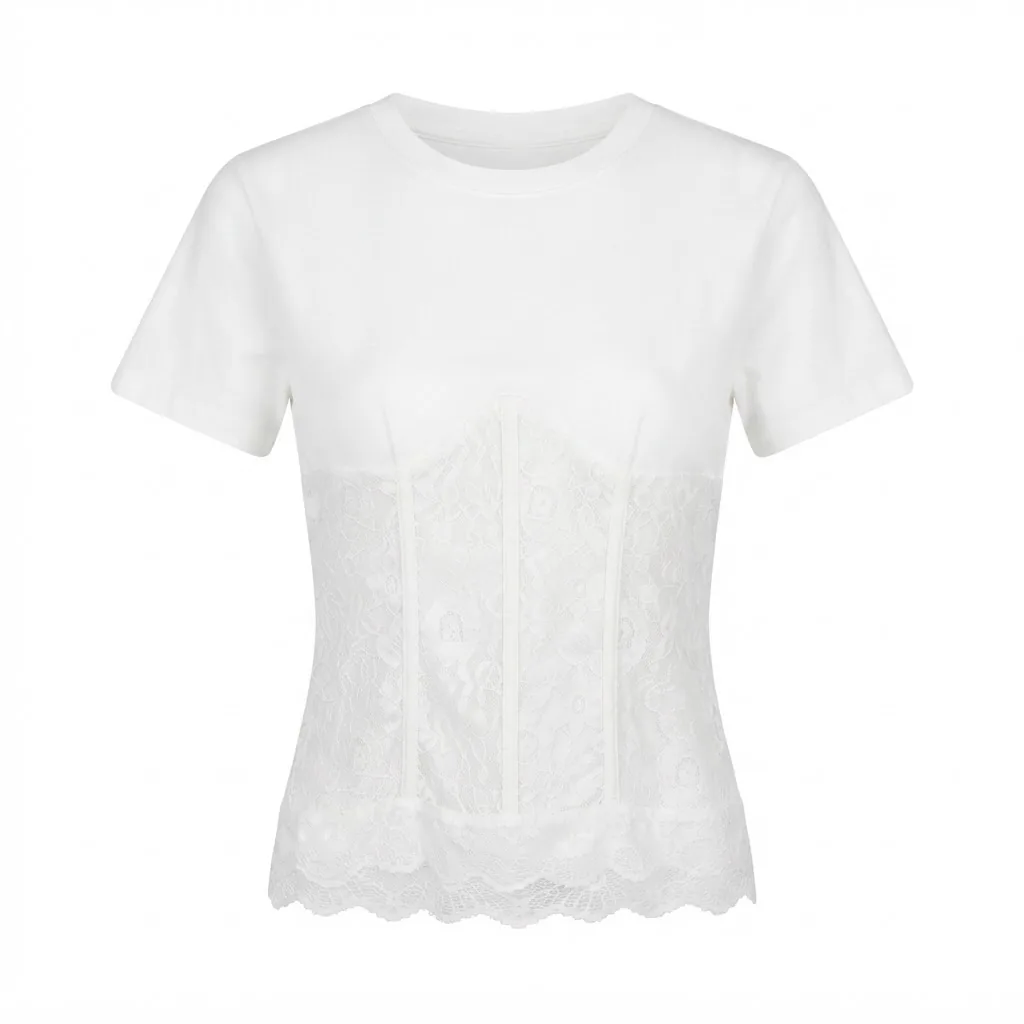 White Lace Corset T-Shirt