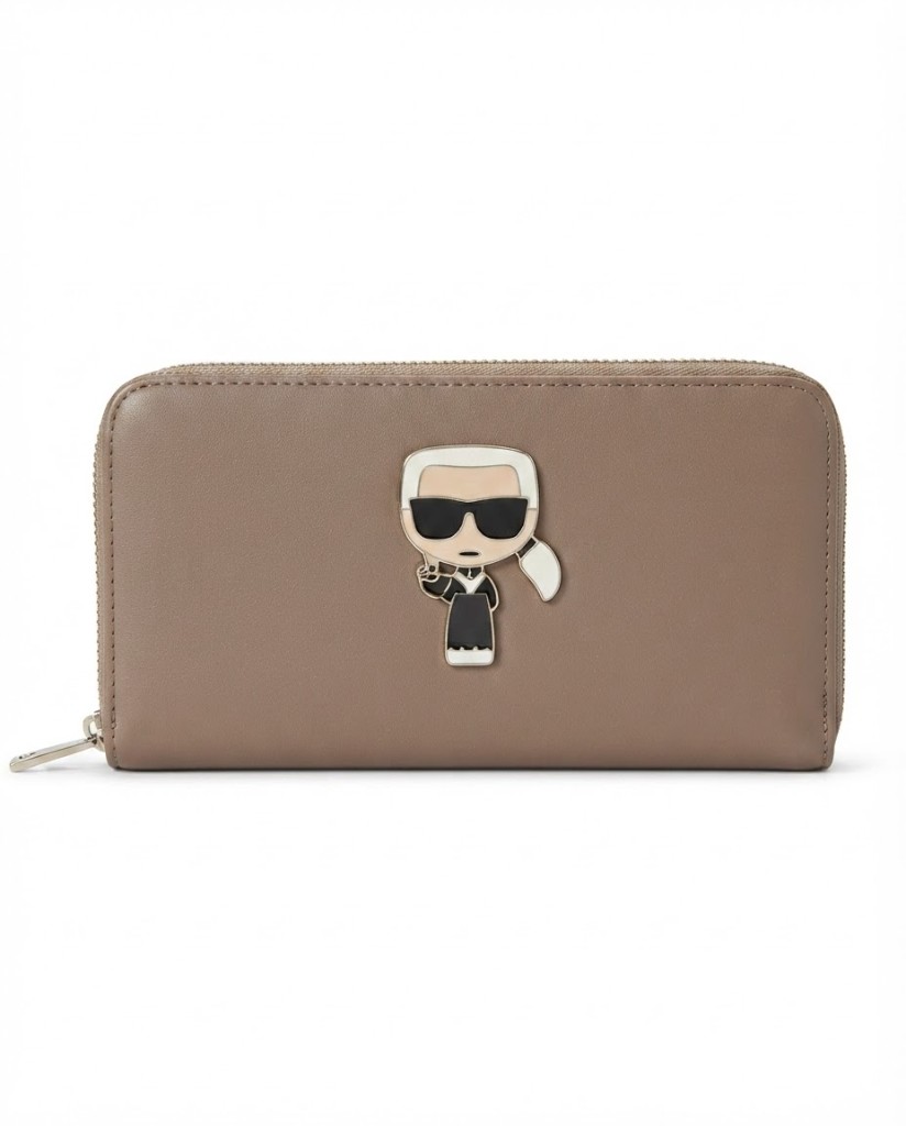 Character Motif Zip-Around Wallet — Taupe - Image 1