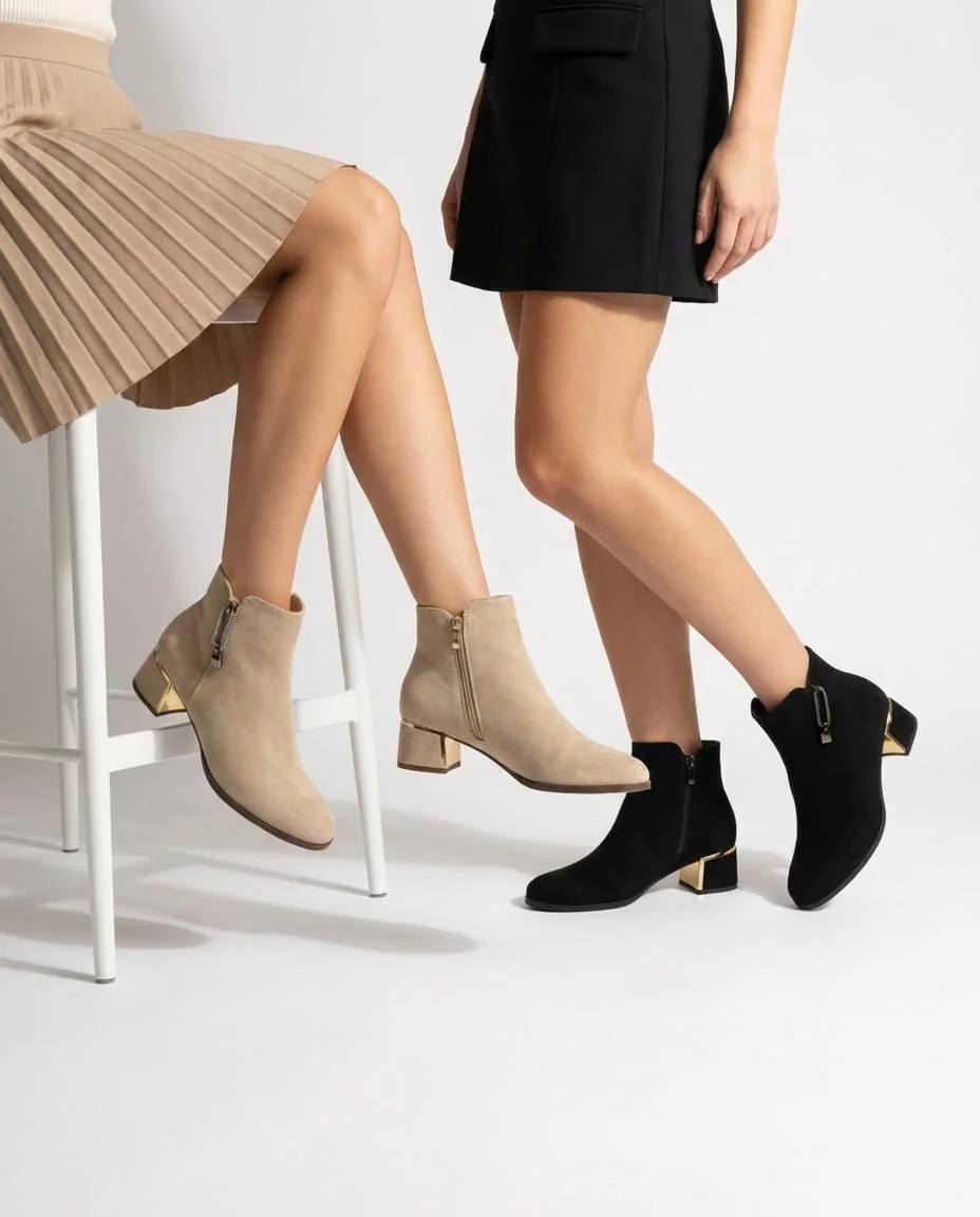 ​The Gilded Heel Suede Ankle Boot - Image 1