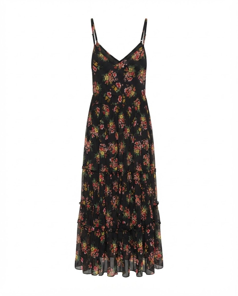 Tiered Spaghetti-Strap Maxi Dress — Red Floral - Image 1