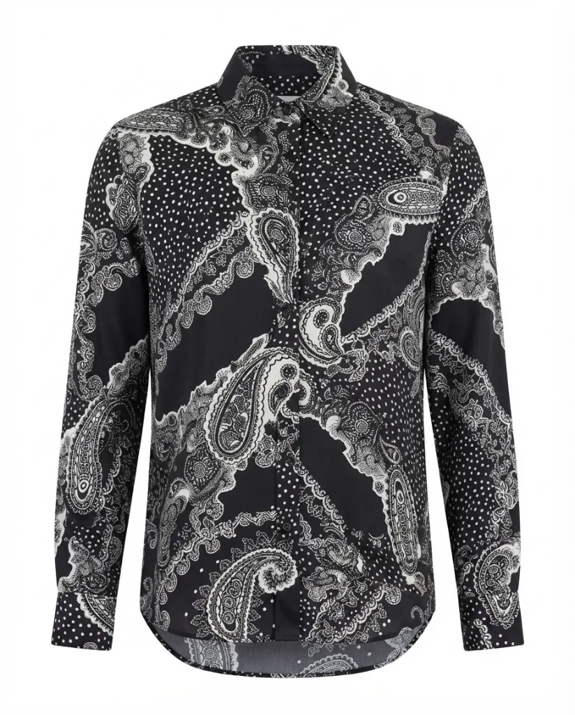 Black and White Paisley Print Shirt