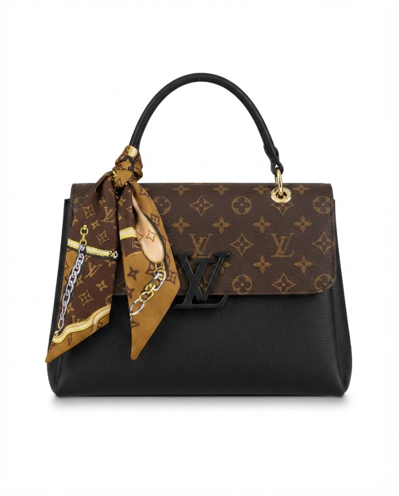 Monogram Flap Top-Handle Bag with Scarf — Black - Image 1