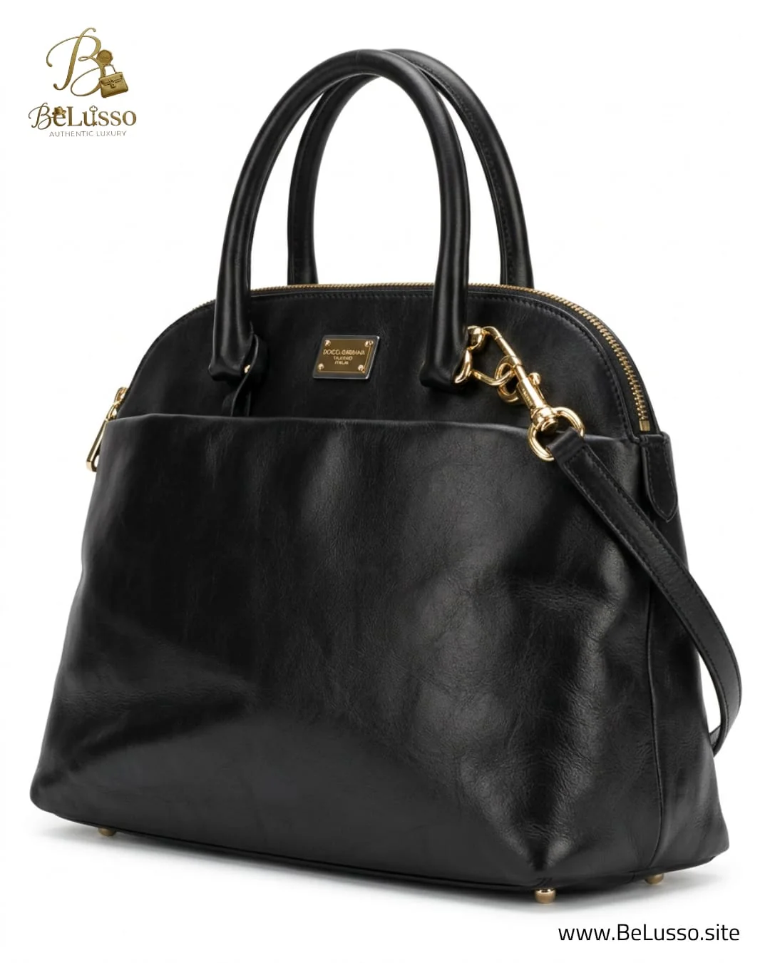 Dolce & Gabbana Black Leather Leopard-Lined Tote - Image 1