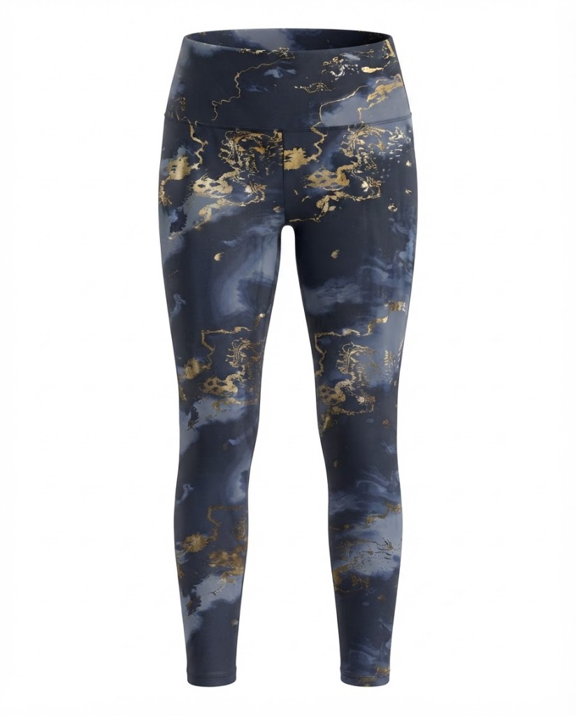 High-Waist Full-Length Leggings — Navy Gold Marble - Image 1