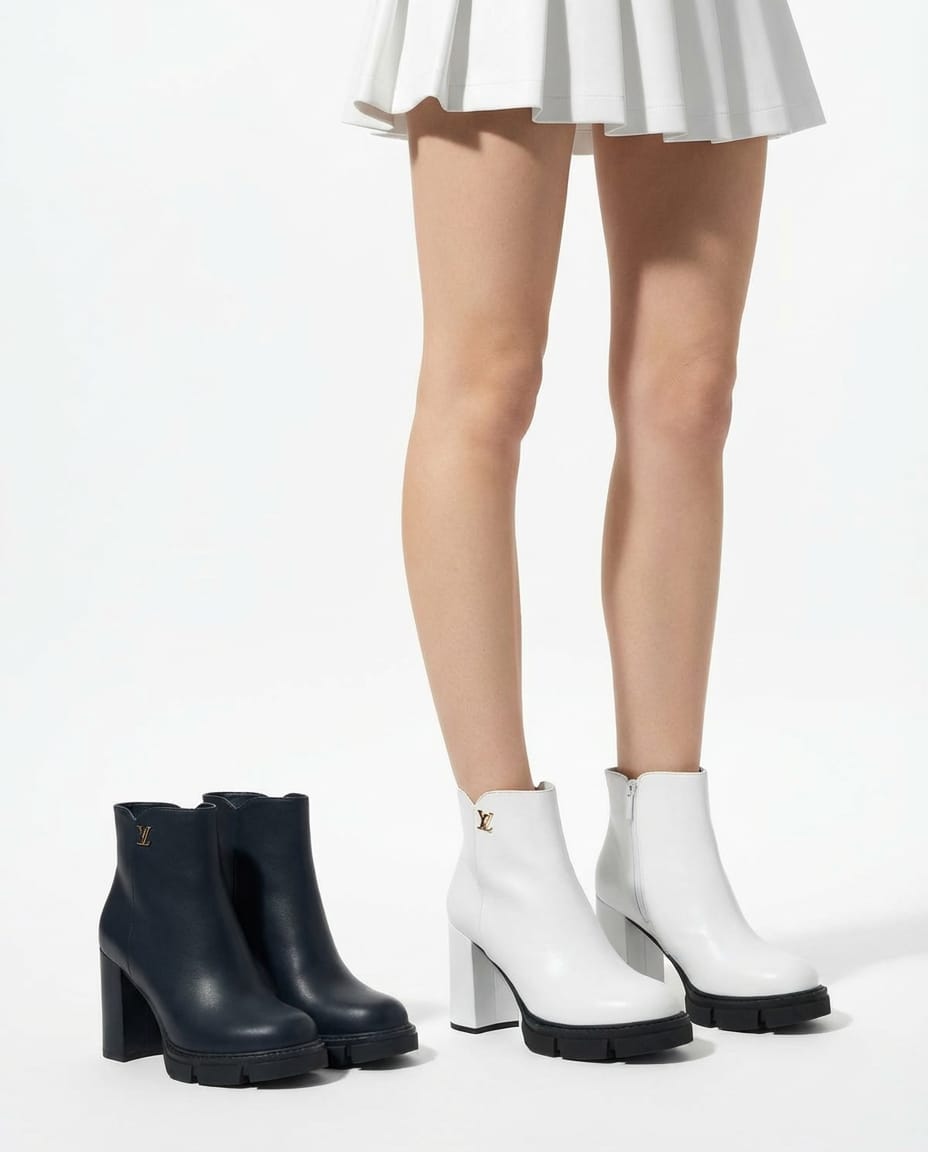 LV Monochrome Duo – Luxury Leather Ankle Boots - Image 1