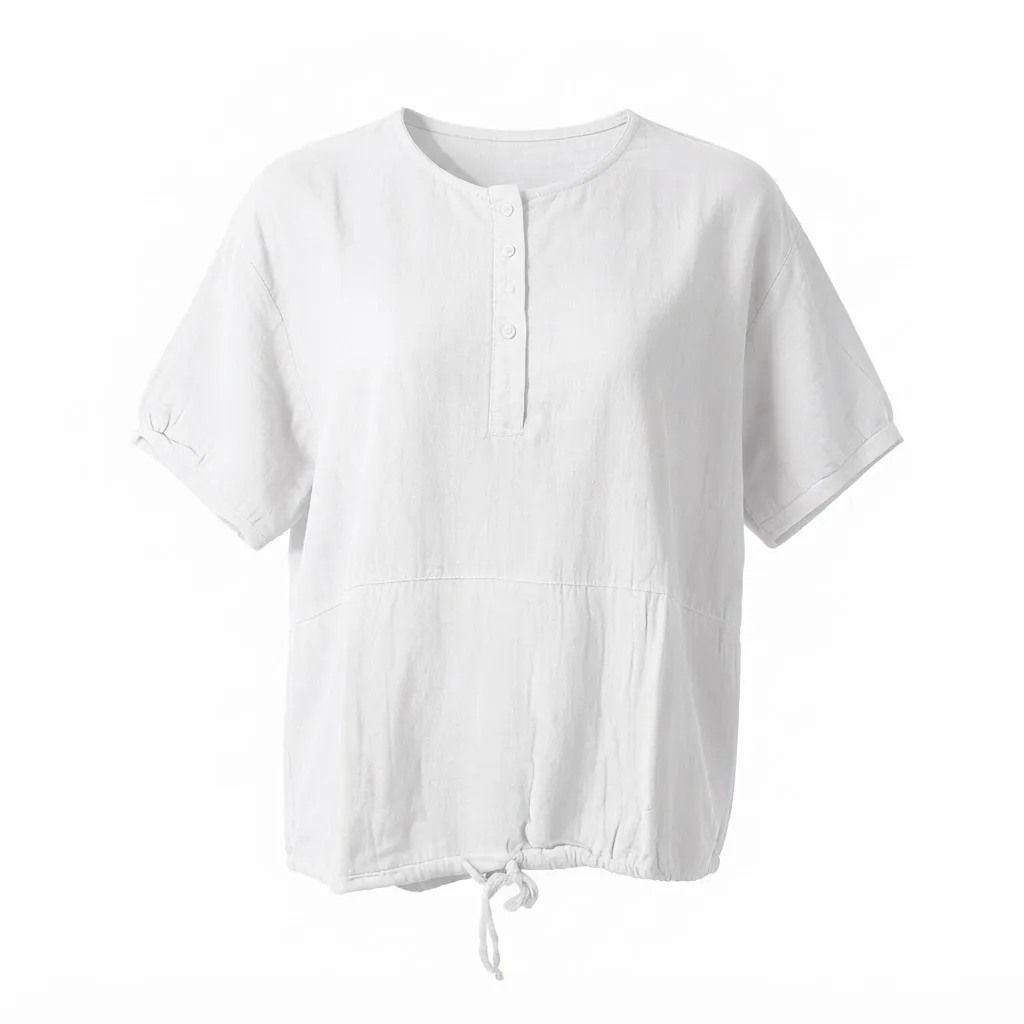 White Linen Drawstring Hem Top