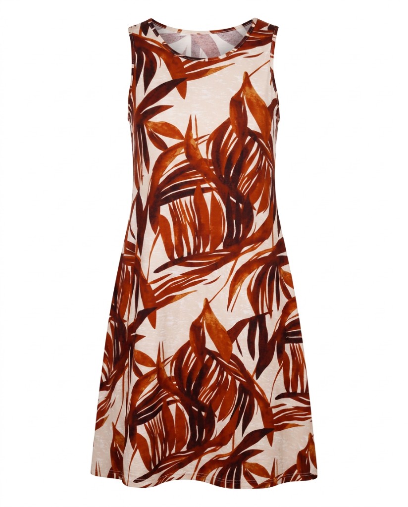 Brown Botanical Leaf A-Line Dress - Image 1