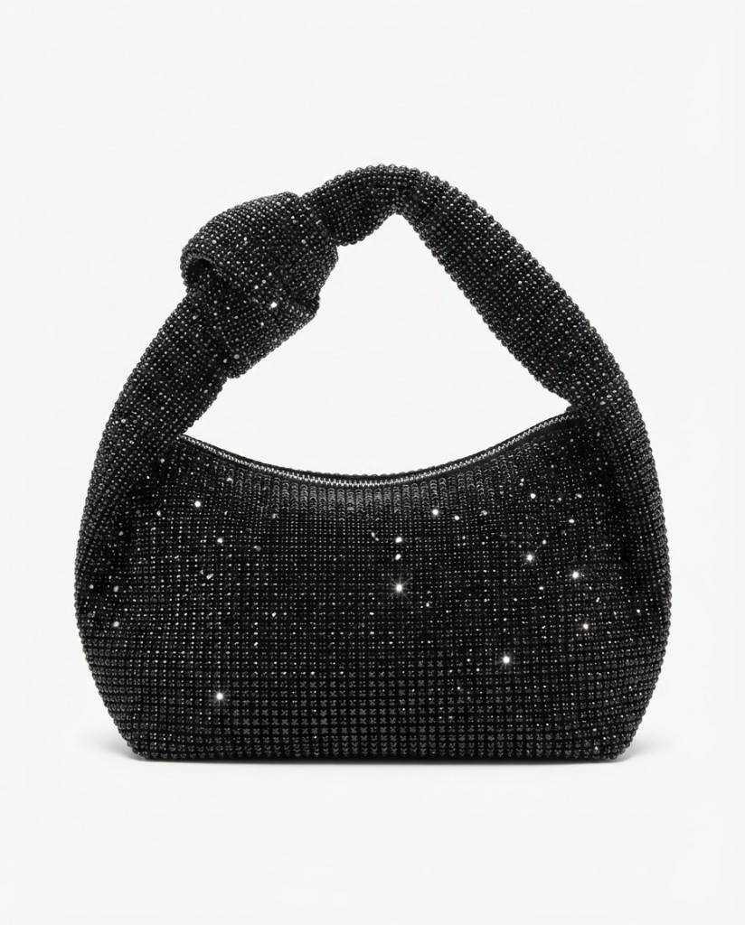 Rhinestone Knotted Handle Mini Bag — Black - Image 1