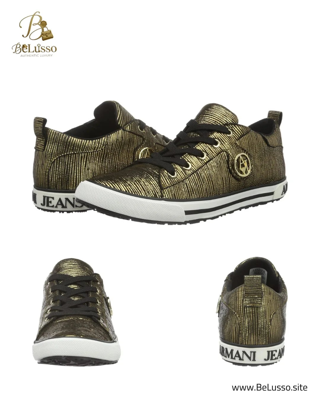Armani Jeans Metallic Gold Ribbed Sneakers