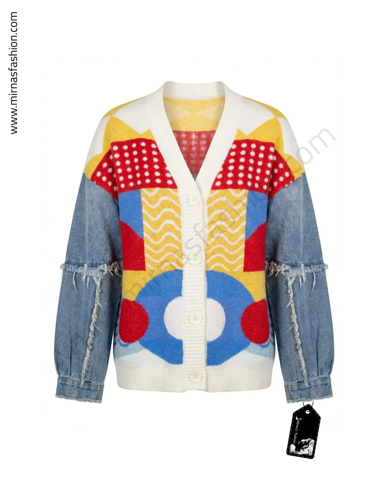 Geometric Mixed-Media Cardigan - Image 1