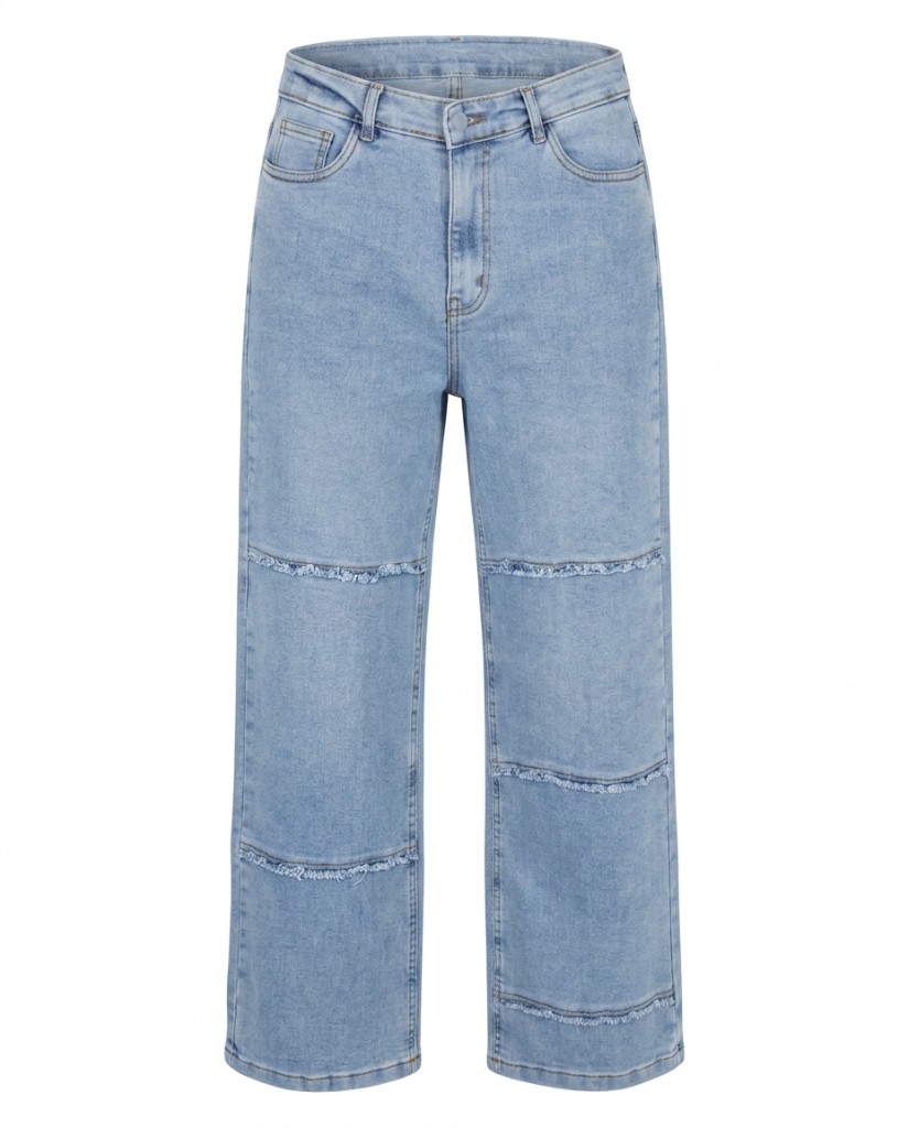 Frayed Paneled Wide-Leg Jeans — Light Blue - Image 1