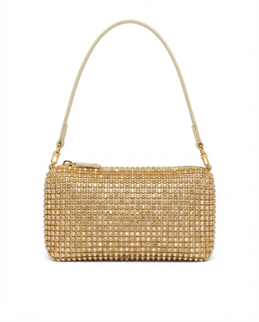 Rhinestone Box Bag with Shoulder Strap — Gold - Image 1