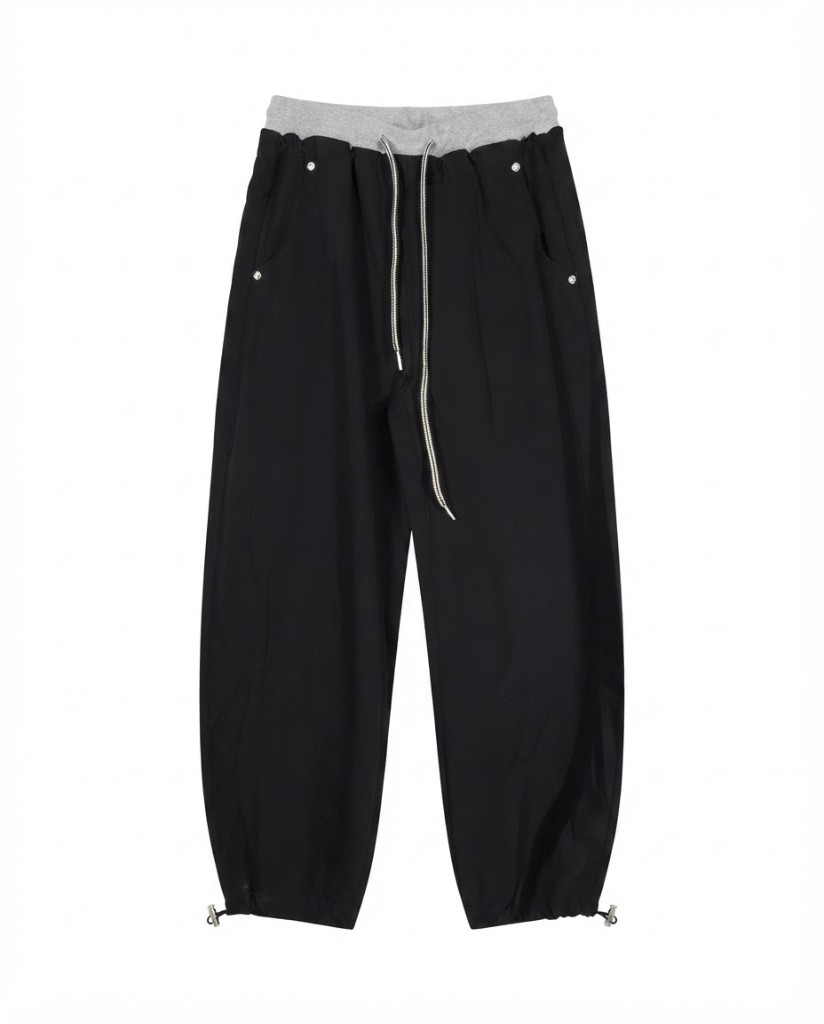 Technical Wide-Leg Pants with Ankle Drawstring — Black - Image 1