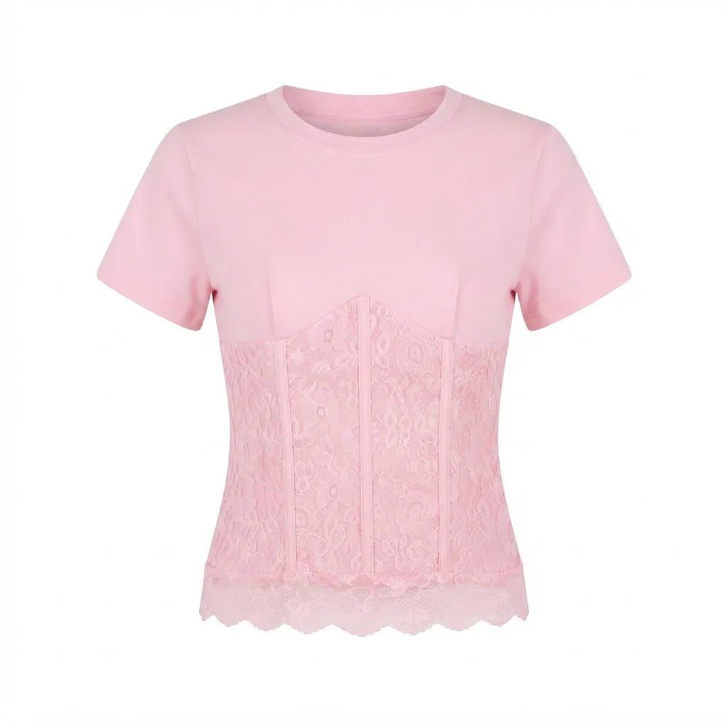 Light Pink Lace Corset T-Shirt