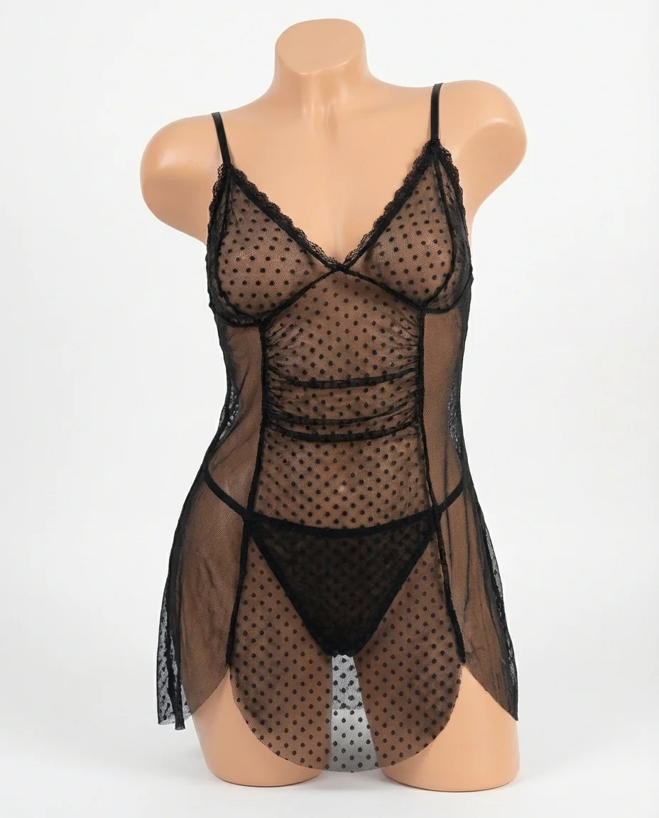 Black Fishnet and Lace Halter Teddy - Image 1