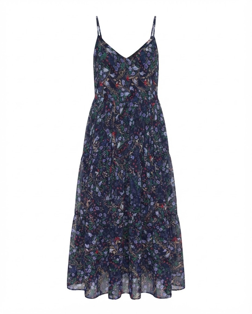Tiered Spaghetti-Strap Maxi Dress — Navy Floral - Image 1