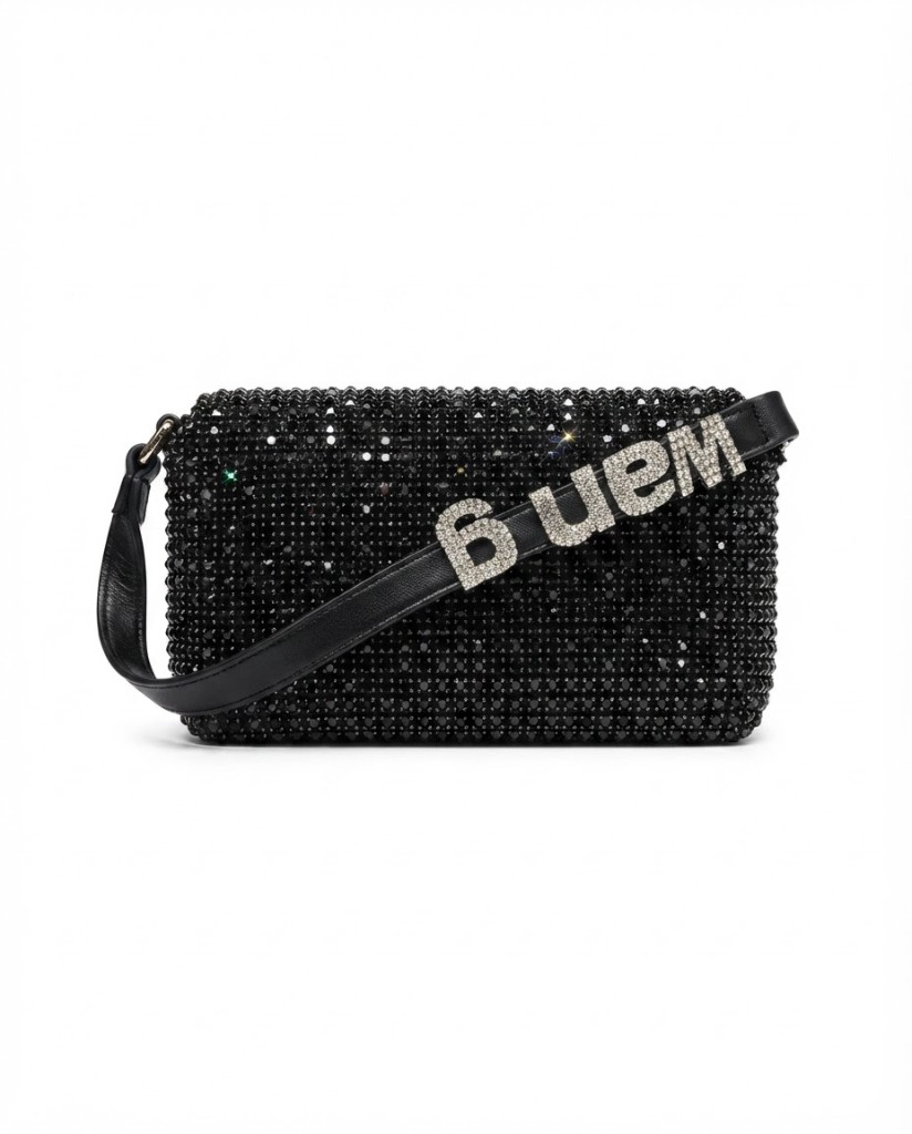 Crystal Mini Bag with Letter Strap — Black - Image 1