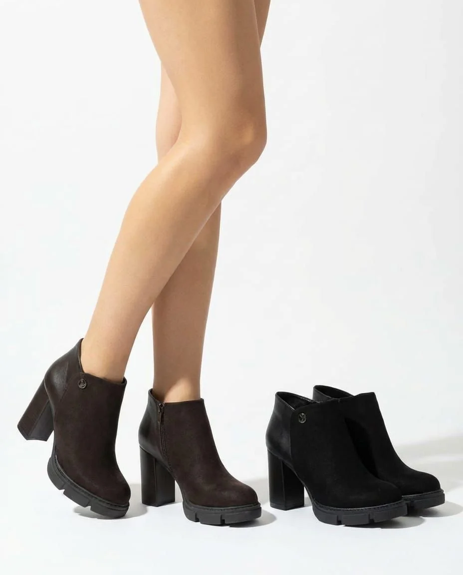 Chunky Platform Mixed-Texture Ankle Boots - Image 1