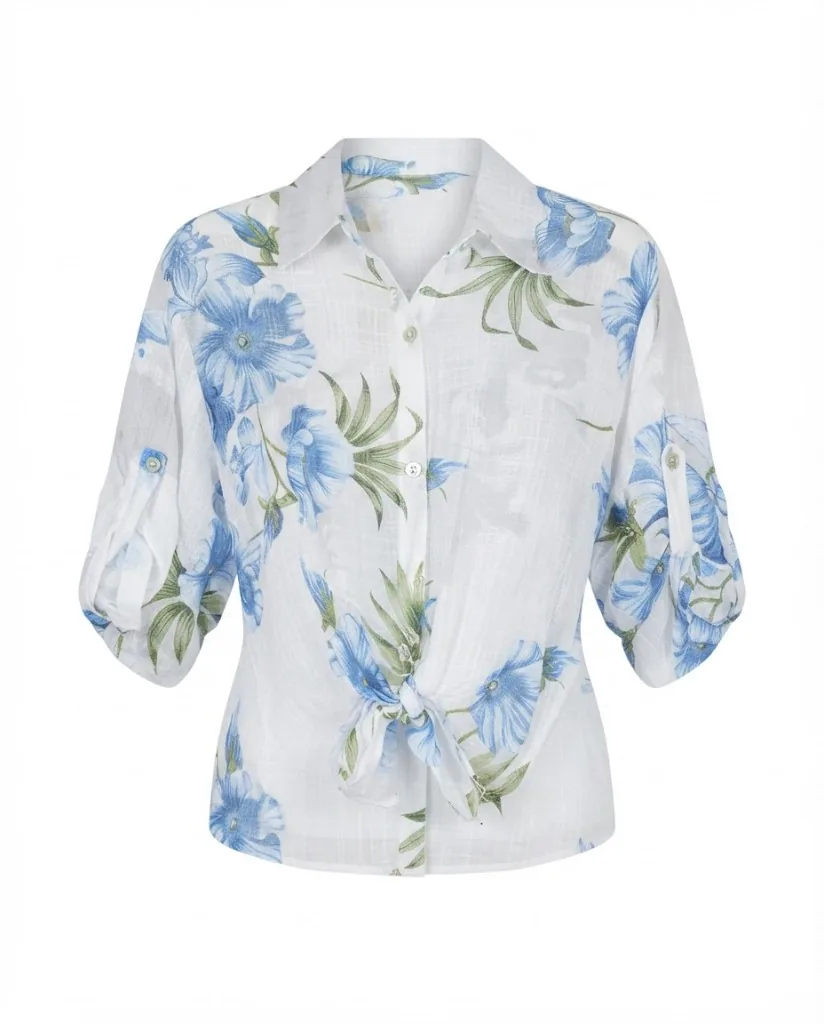 Blue Floral Tie-Front Blouse