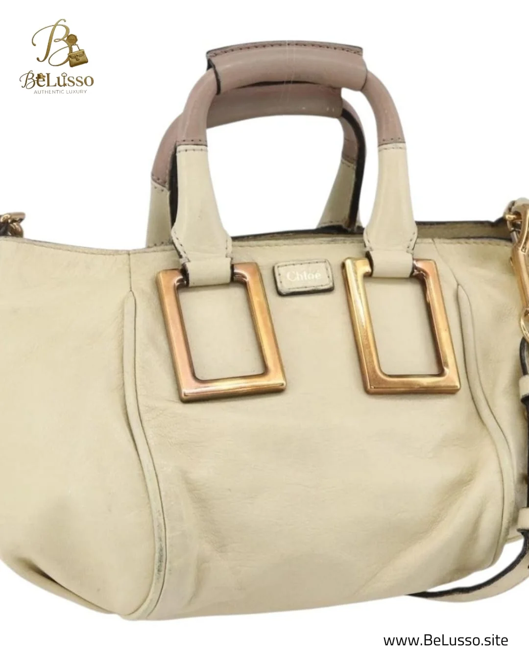 Chloé Ethel Medium Leather Satchel Bag – Cream Beige - Image 1