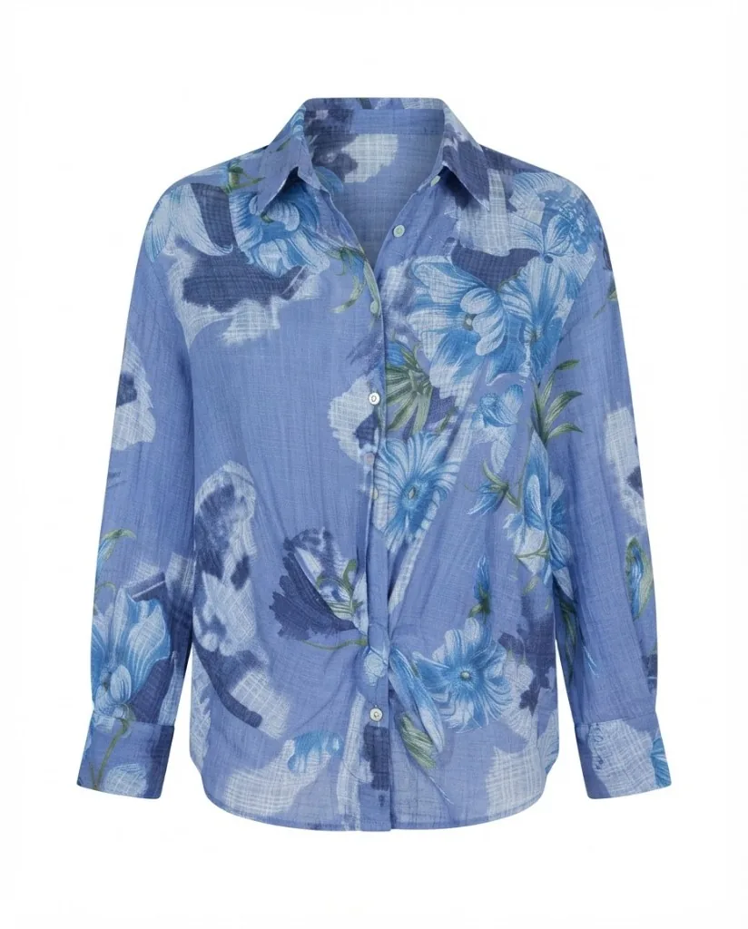 Blue Floral Knotted Shirt