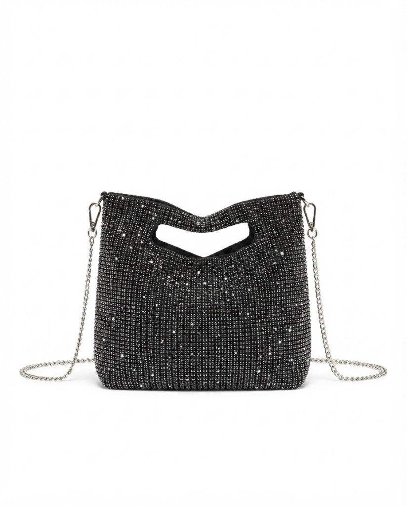 Zara Rhinestone Mini Bag with Chain Strap — Black - Image 1