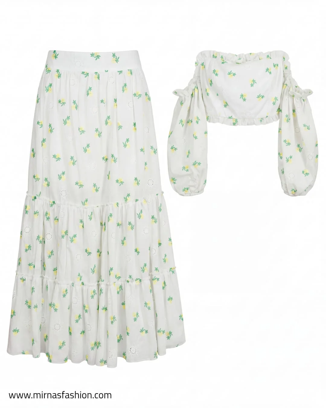 Floral Eyelet Maxi Skirt Set