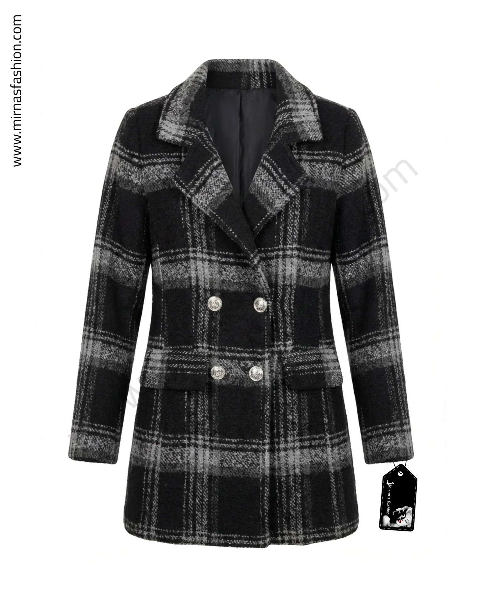 Classic Double-Breasted Plaid Blazer Dress - Image 1