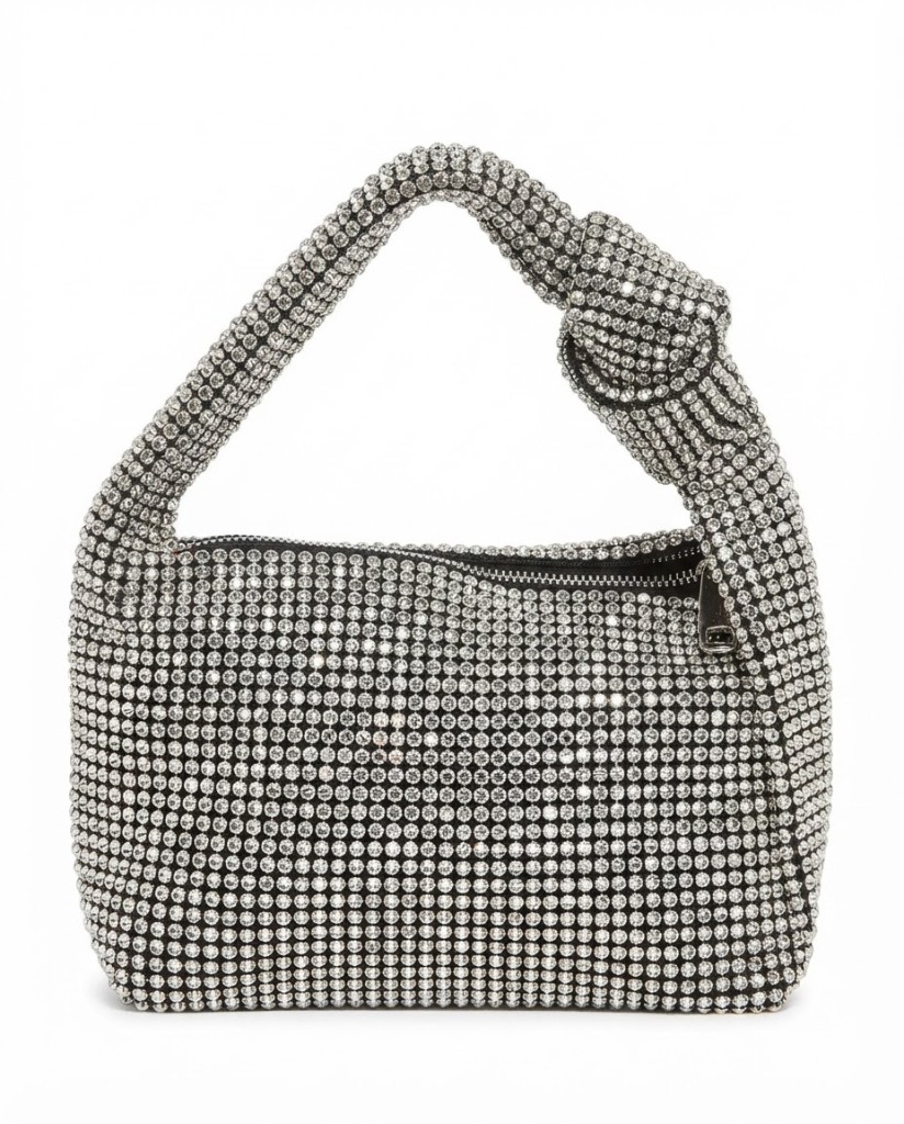 Rhinestone Knotted Handle Mini Bag — Silver - Image 1