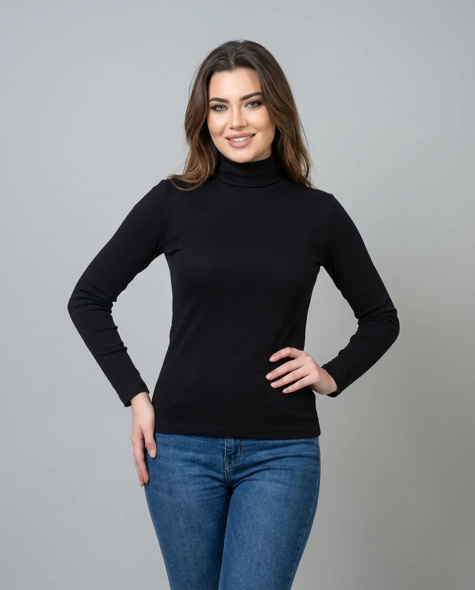 Essential Long-Sleeve Cotton Turtleneck Egyptian Cotton  - Image 1