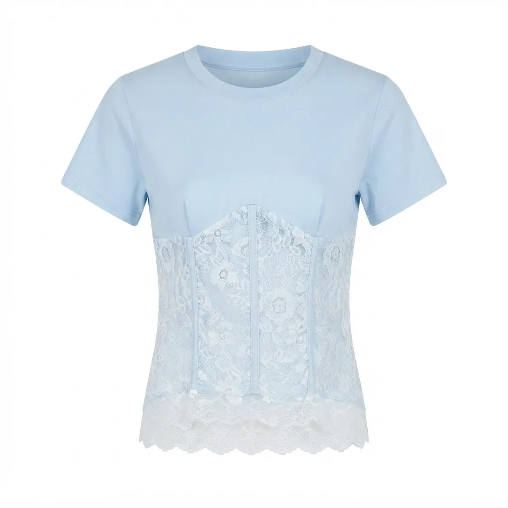 Powder Blue Lace Corset T-Shirt