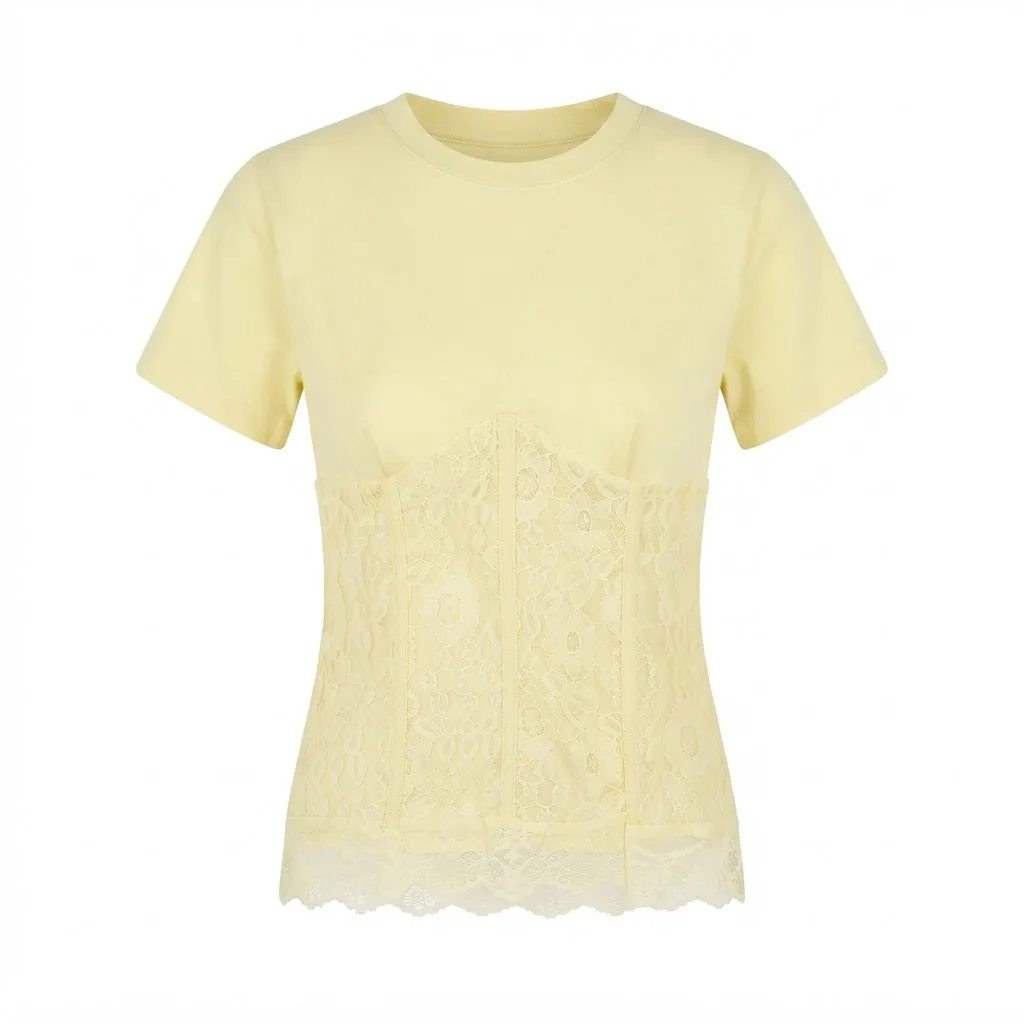 Pale Yellow Lace Corset T-Shirt