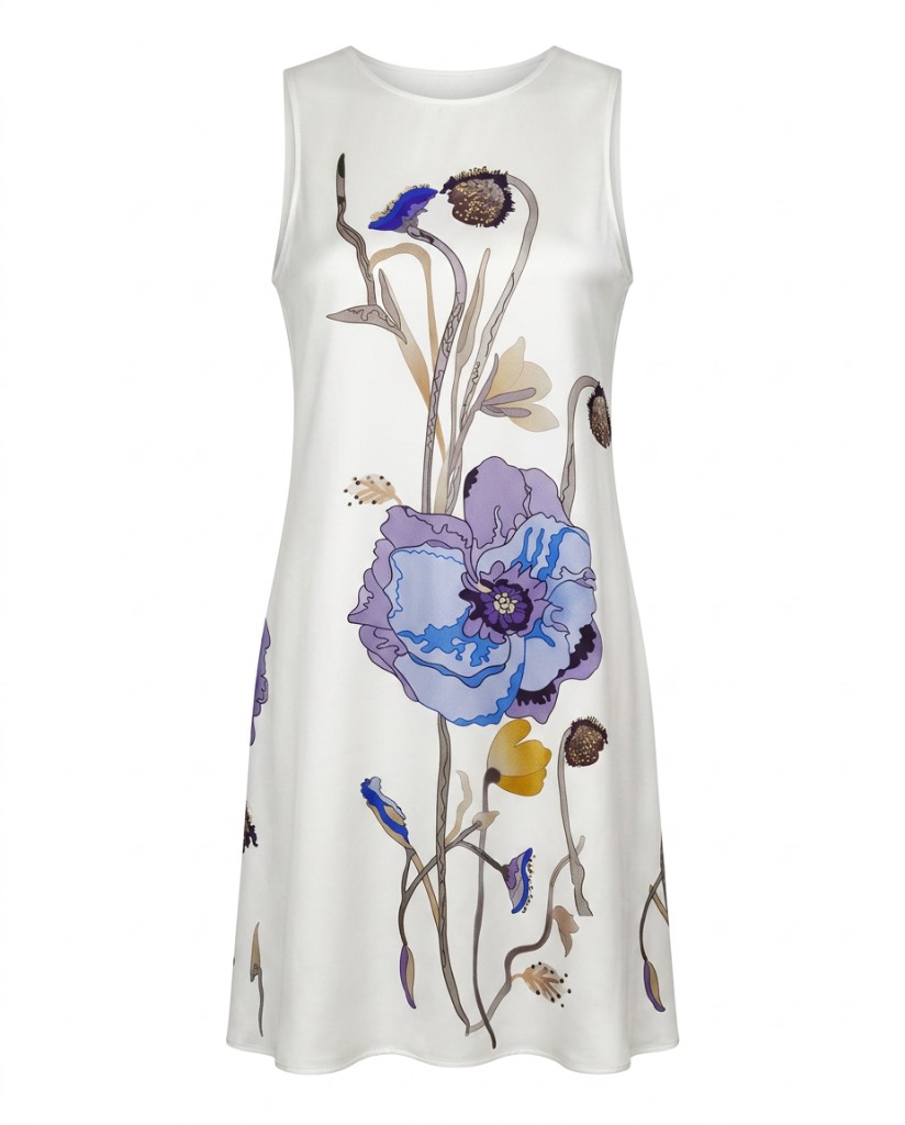 White Purple Floral A-Line Dress - Image 1