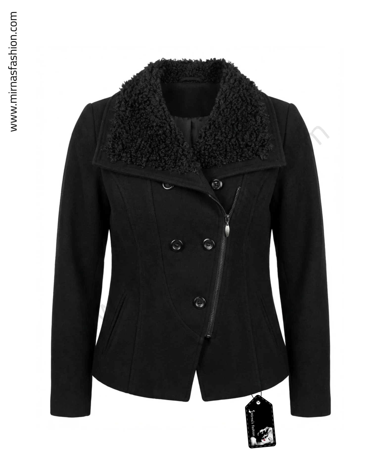Faux-Fur Trimmed Asymmetric Biker Jacket - Image 1