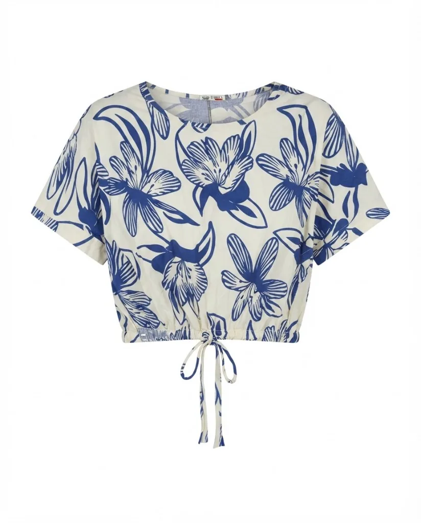 Blue Floral Tie-Front Crop Top