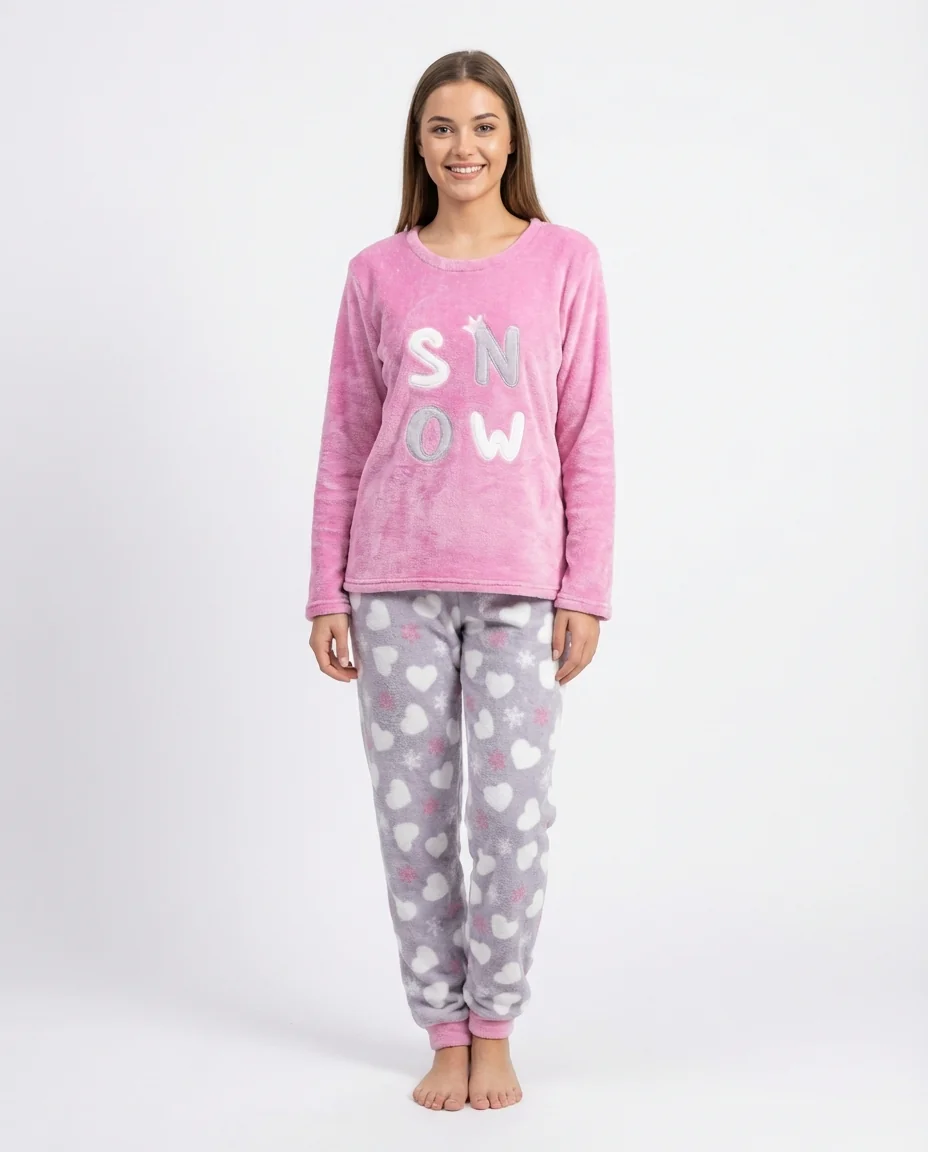 Plush Pink "SNOW" Pajama Set - Image 1