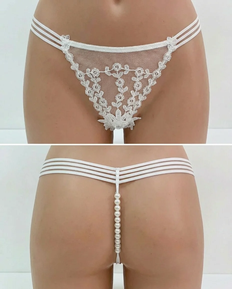 Sheer Floral Pearl Thong - Image 1
