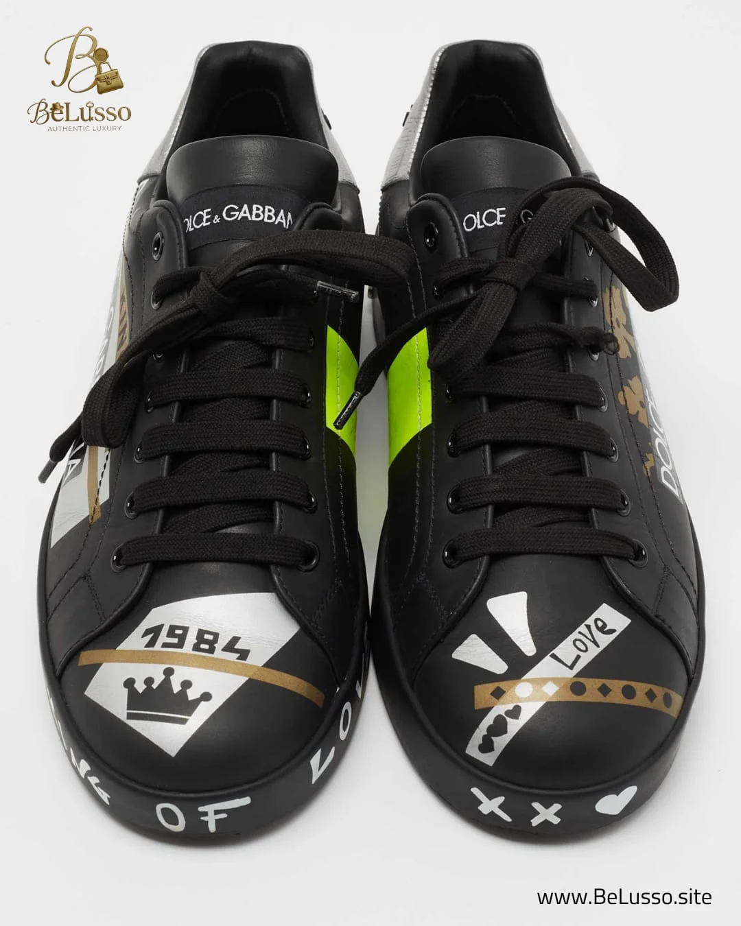 Dolce & Gabbana Portofino Graffiti Leather Sneakers